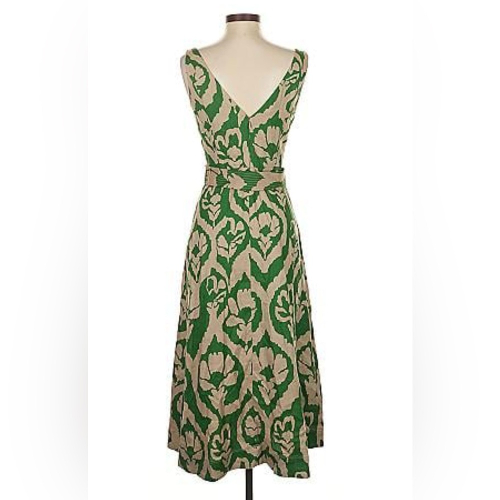 Linen Blend WHBM Green and Cream Dress - Picture 5 of 6